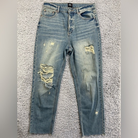 BDG Jeans Womens 29 Slim Straight Button Fly Light Wash Distressed Holes High - Picture 1 of 5